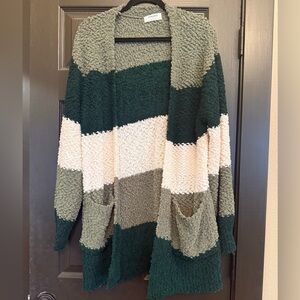 Cozy Striped Open-Front Cardigan